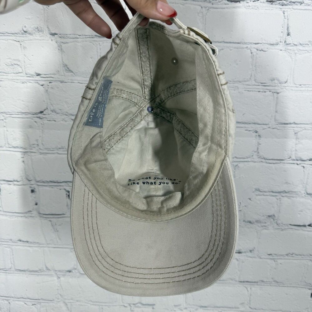 Life is Good Script Spellout Hat Strapback Cap Beige Blue Thick Stitched Outdoor - Picture 7 of 10
